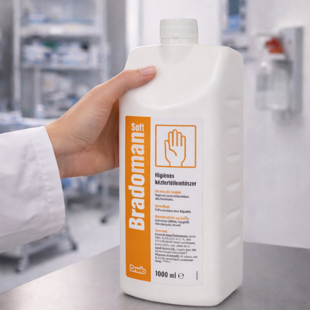 Bradoman soft higiénés kézfertőtlenítő 1 liter használat közben
