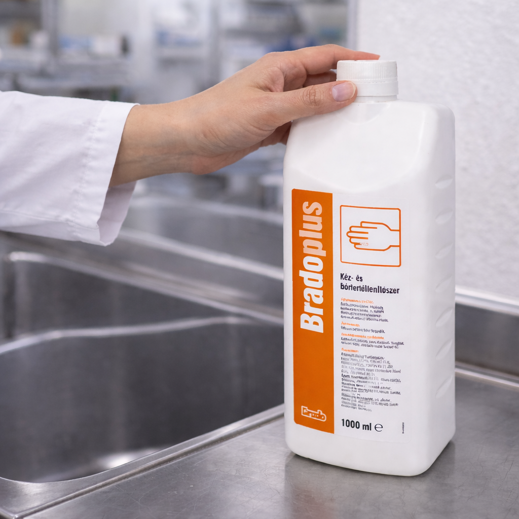 Bradoplus alkoholos kézfertőtlenítő 1 liter utántöltő használat közben