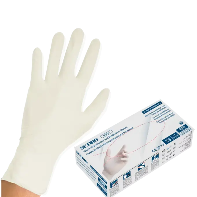 Setino púdermentes nitril vizsgálókesztyű fehér