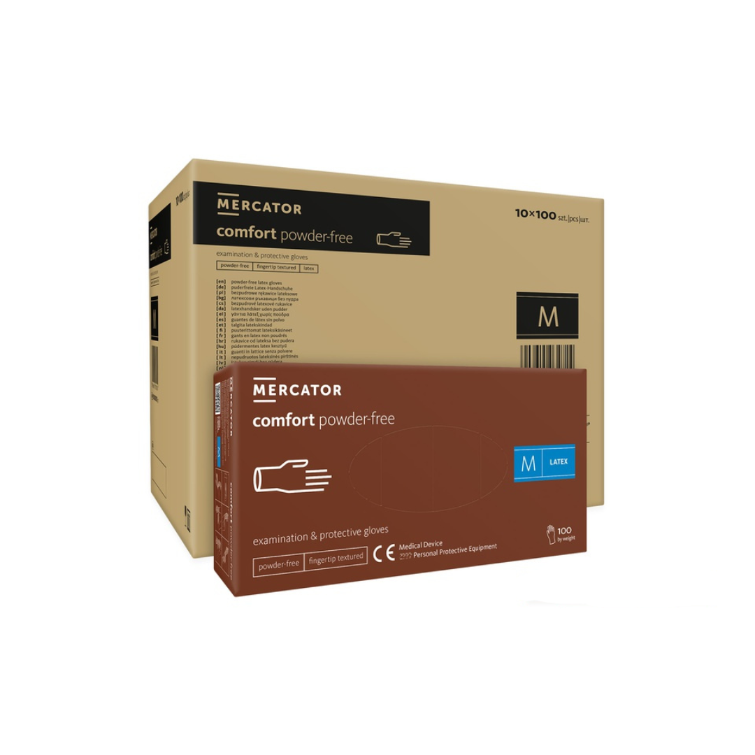 Mercator Comfort púdermentes latex kesztyű karton