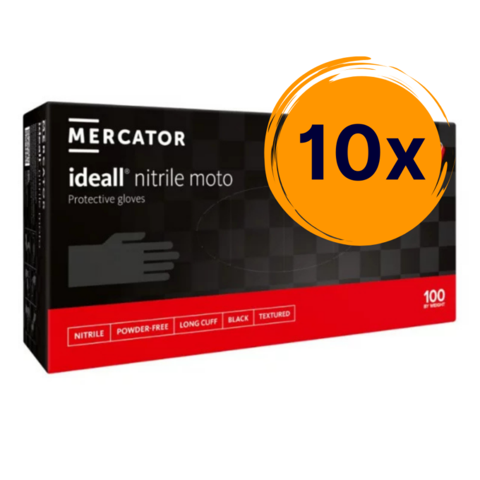 10x Ideall nitrile moto, hosszúszárú kesztyű (fekete)
