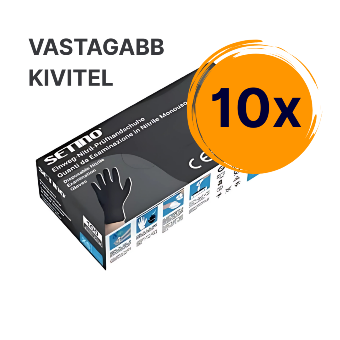 10x SETINO Nitril vizsgálókesztyű (fekete) 5,5g vastagabb kialakítás