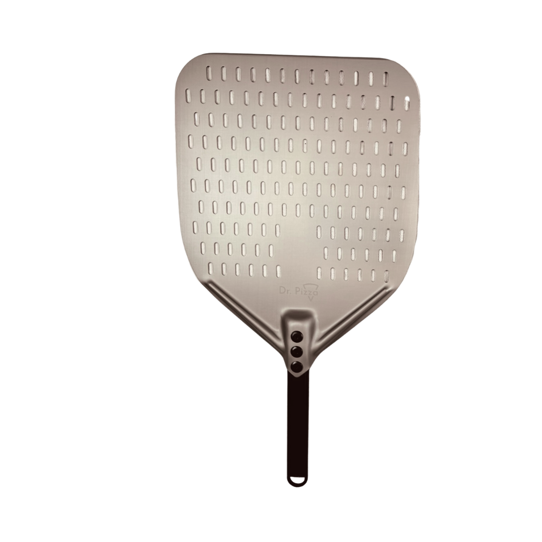 Dr. Pizza 12" perforált alumínium vető pizzalapát – rövid nyéllel - Image 2