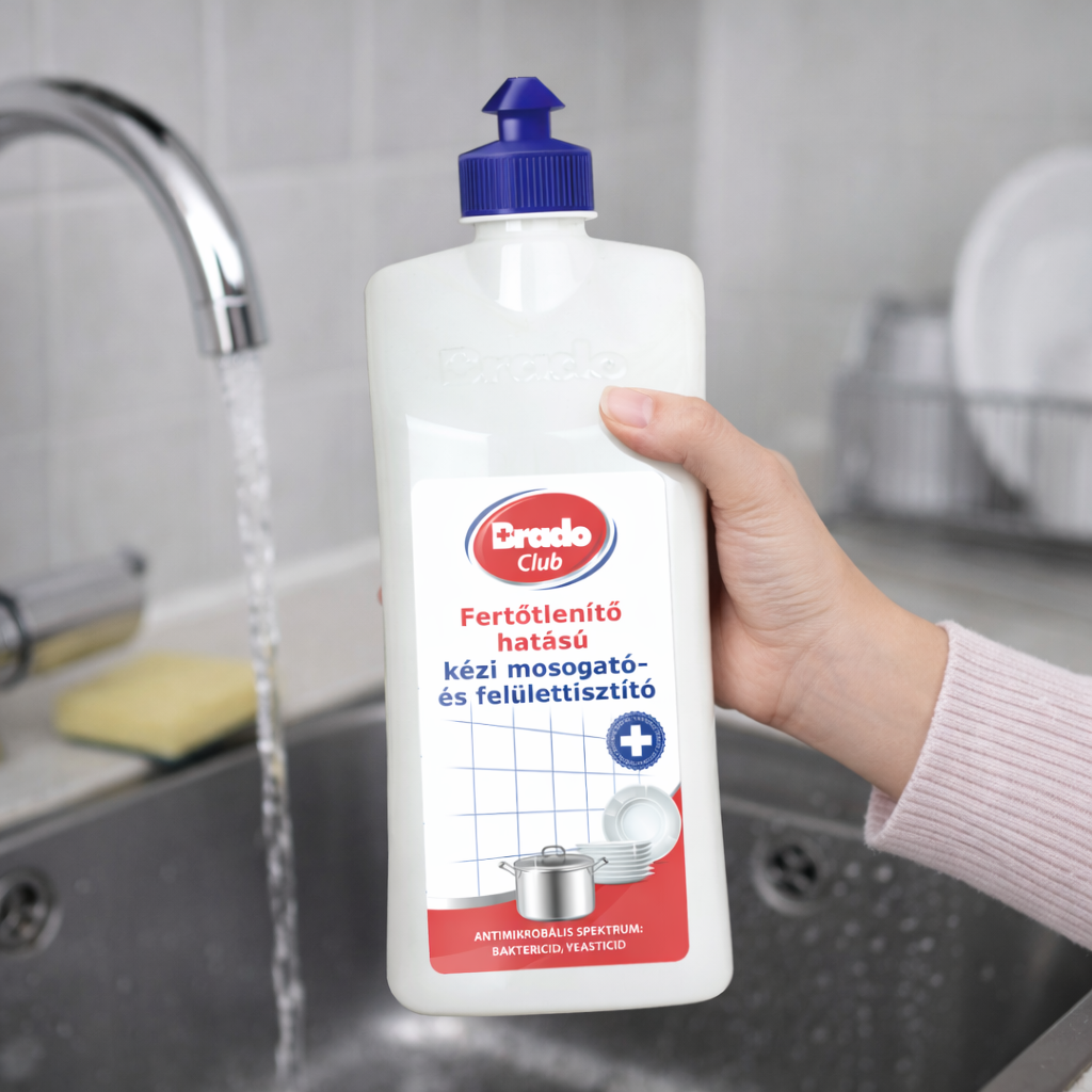 BradoClub forte fertőtlenítő mosogatószer használat közben