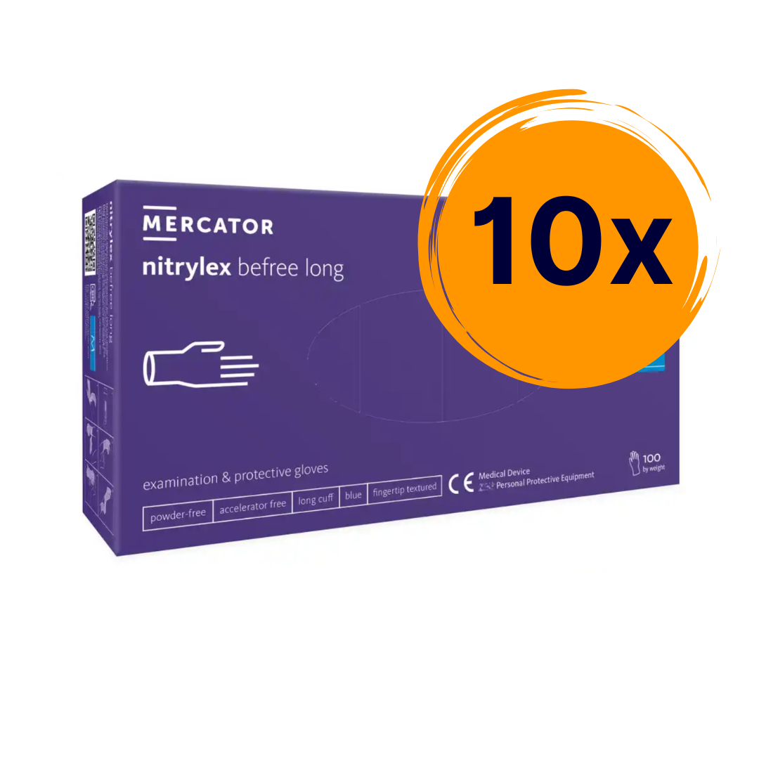 Mercator Nitrylex Befree Long púdermentes hosszúszárú vizsgálókesztyű lila 10x
