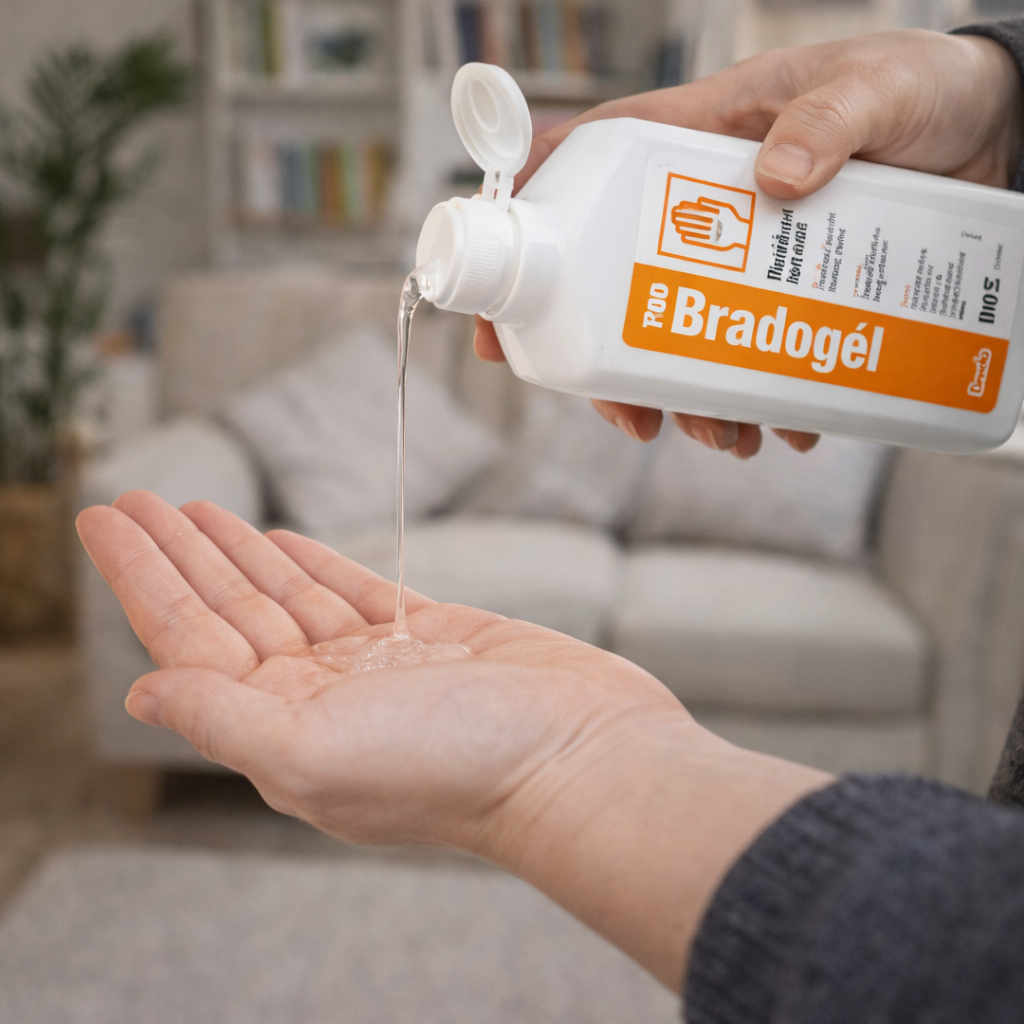 Bradogél kézfertőtőlenítő gél 1 liter használat közben