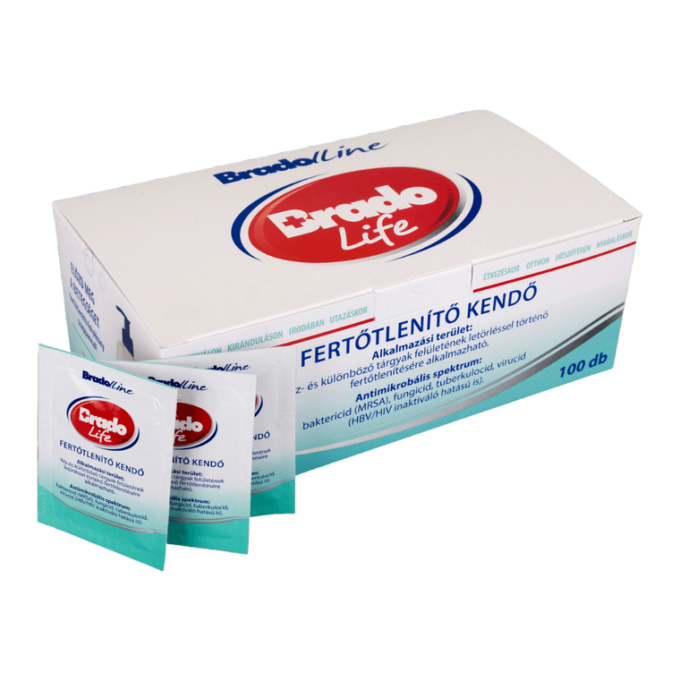 Bradolife fertőtlenítő kendő 100 db egyesével csomagolt