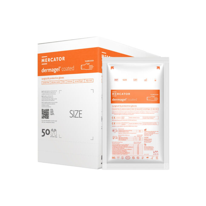 Mercator Dermagel Coated polimerizált steril sebészeti púdermentes latex kesztyű
