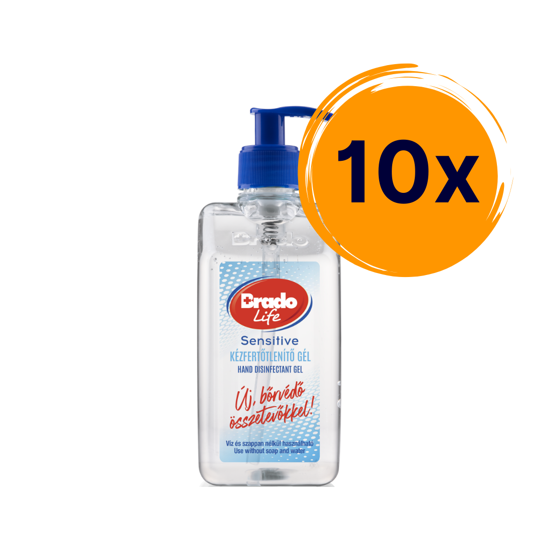 Bradolife Sensitive kézfertőtlenítő gél érzékeny bőrre 500 ml pumpás 10 flakon