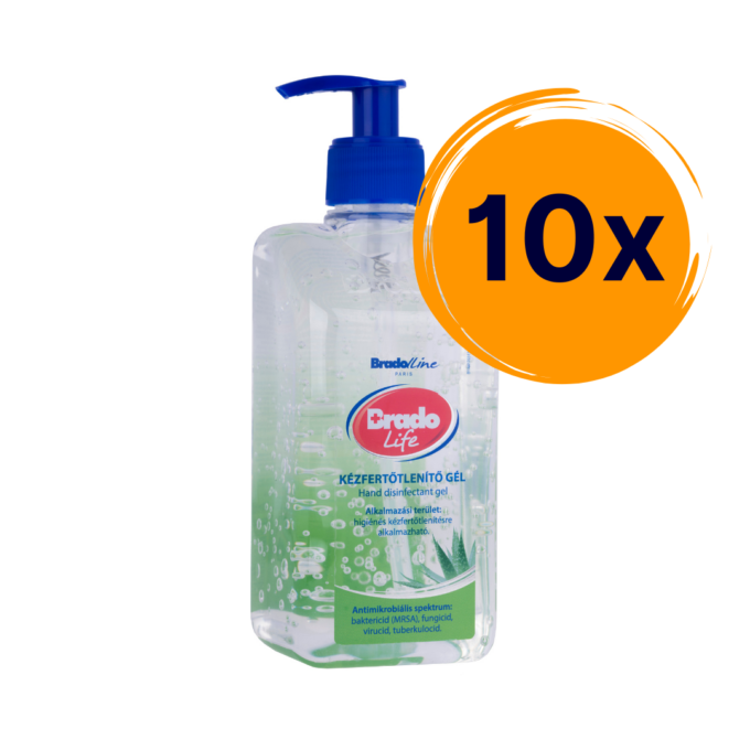 Bradolife kézfertőtlenítő gél 500 ml pumpás aloe vera 10 flakon