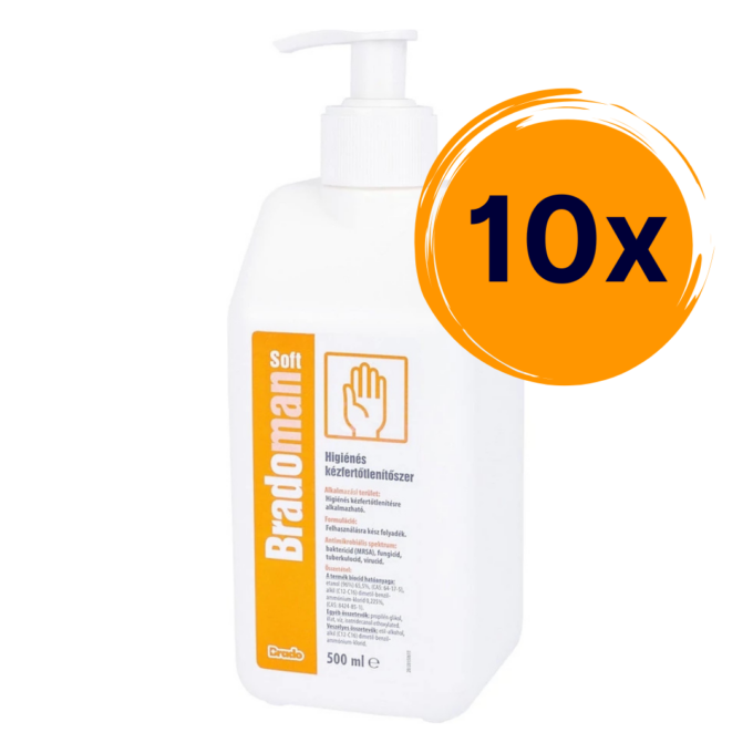 10 flakon Bradoman soft higiénés kézfertőtlenítő pumpás adagolóval 500 ml