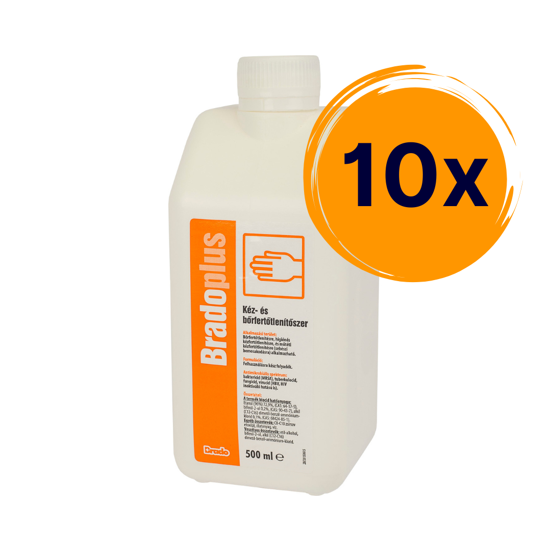 10 flakon Bradoplus sebészi bemosakodó és bőrfertőtlenítő 500 ml