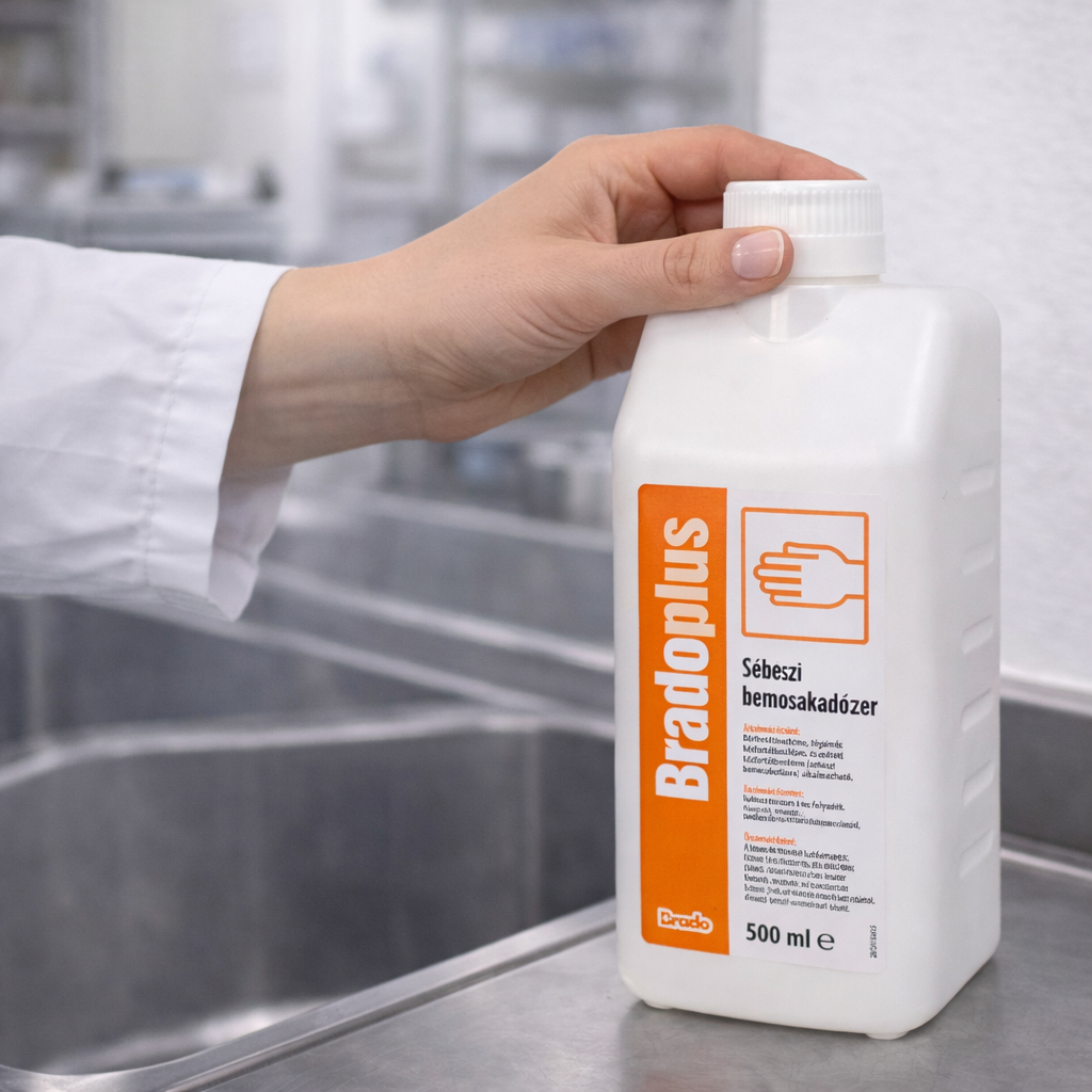 Bradoplus sebészi bemosakodó és bőrfertőtlenítő 500 ml használat közben