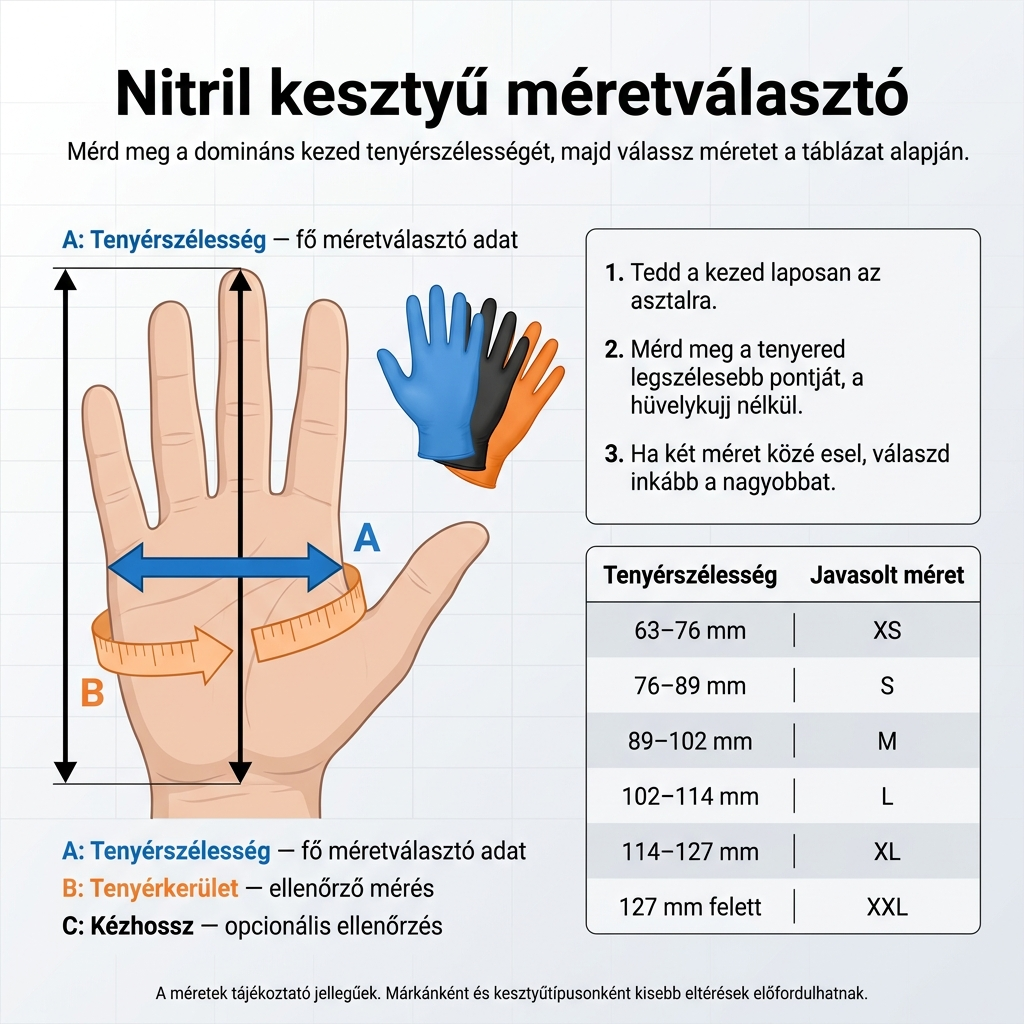 Nitril kesztyű méret választó