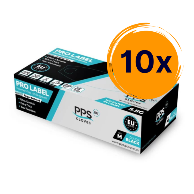 10 doboz PPS Pro Label vastag nitril kesztyű fekete 5,5 g