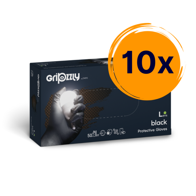 10 doboz Gripzzly Black fekete erős nitril kesztyű 50 db L