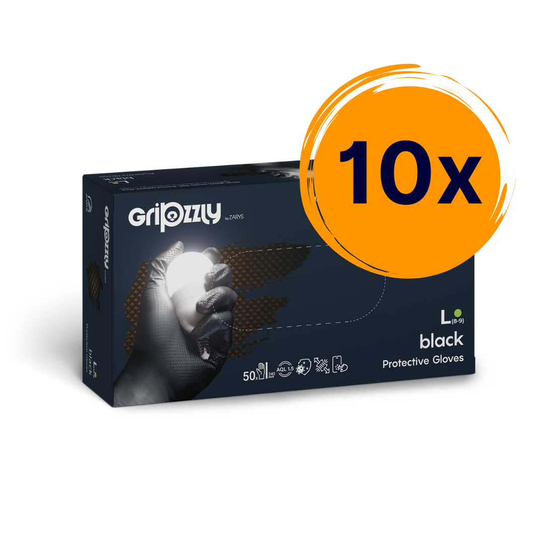 10 doboz Gripzzly Black fekete erős nitril kesztyű 50 db L