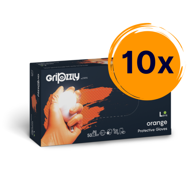 10 doboz Gripzzly Orange narancs erős nitril kesztyű 50 db L